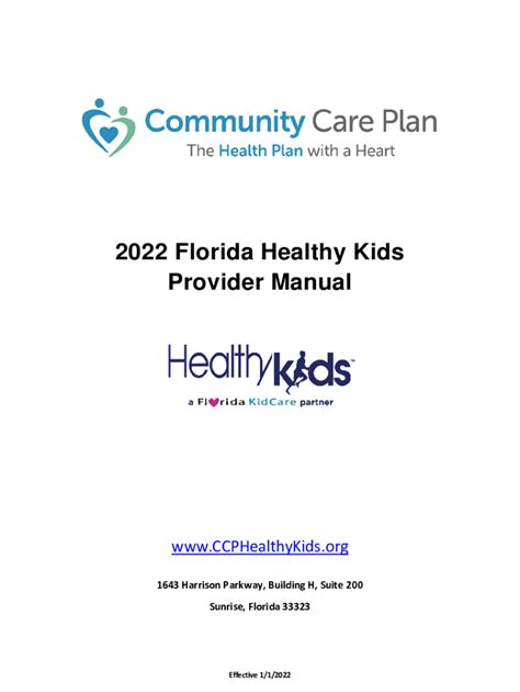 Fillable Online Community Care Plan Florida Healthy Kids Provider