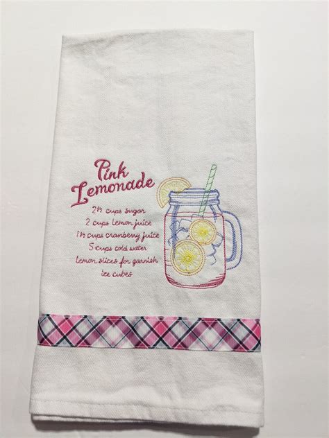 CLOSE OUT Towel Pink Lemonade Recipe Embroidered 100 Etsy