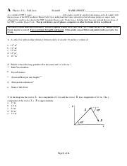 Physics 111 Exam1 V5 A Version Pdf A Physics 111 Fall 2xxx Exam 1