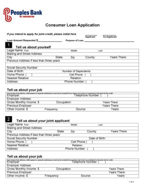 Fillable Online Consumer Loan Application People S Bank Fax Email