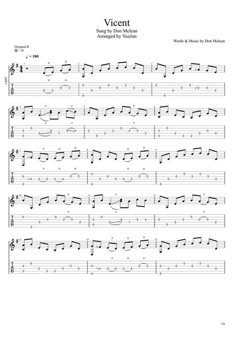 Don Mclean Vincent Fingerstyle Guitar Solo Fingerstyle TAB By