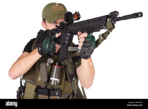 rifleman with m16 rifle isolated on white Stock Photo - Alamy