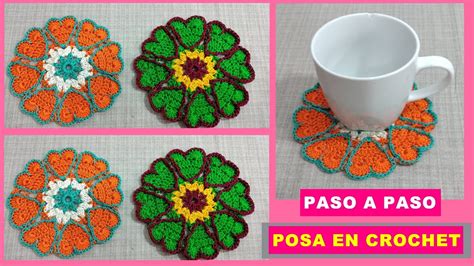 Como Tejer En Crochet Posa Taza Formando Ocho Corazones Super FÁcil Y RÁpido De Tejer Youtube