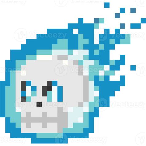 Pixel art blue fire skull head 28651810 PNG