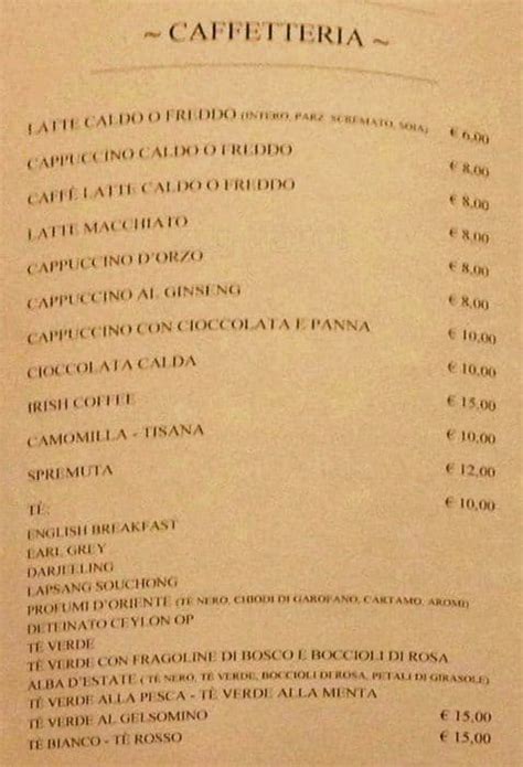 Menu At Antico Caff Greco Cafe Rome Via Dei Condotti