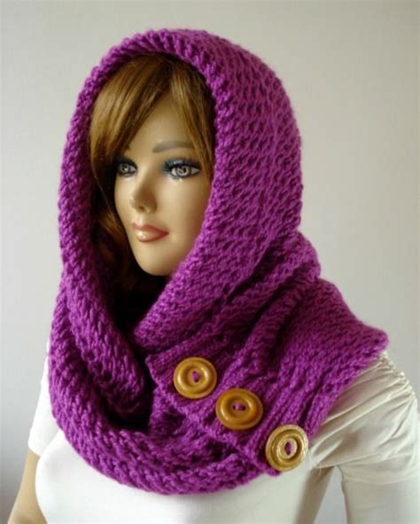 Knitting Hood Cowl Scarf with buttons - Loulou Kiss - | Hooded scarf pattern, Knitting patterns ...