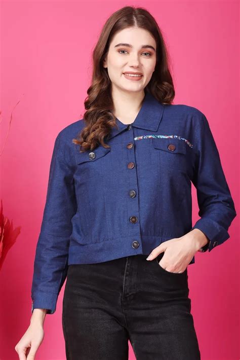 Indha Blue Denim Short Jacket For Women Exclusive Discounted Offer