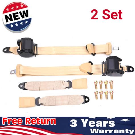 2PCS 3 Point Retractable Car Safety Seat Belt Lap Diagonal Belt