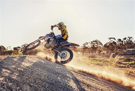 Premium Photo | Dust race and man on dirt bike in desert with adventure ...