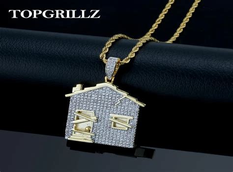 Trap House Pendant Necklace Men Iced Out Cubic Zirconia Chains Copper