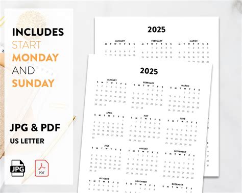 2025 Minimalist Letter Printable Calendar 2025 Simple Planner 2025