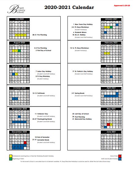 2020-2021 BCS School Calendar | McAllister Elementary School