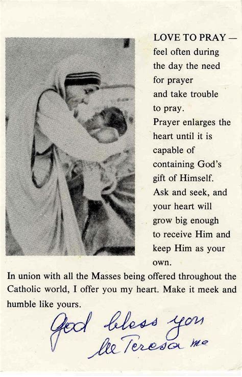 Mother Teresa Signed Prayer Card