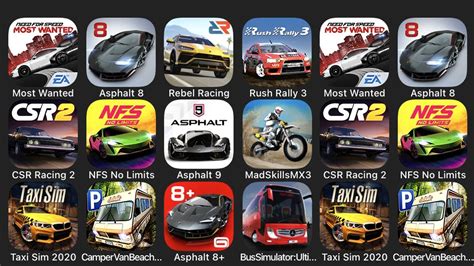 Most Wanted Asphalt 8 Rebel Racing Rush Rally 3 CSR Racing 2 NFS