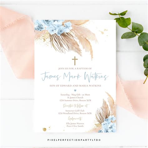 Editable Pampas Grass Baptism Invitation Bohemian Boy Baptism Etsy Uk