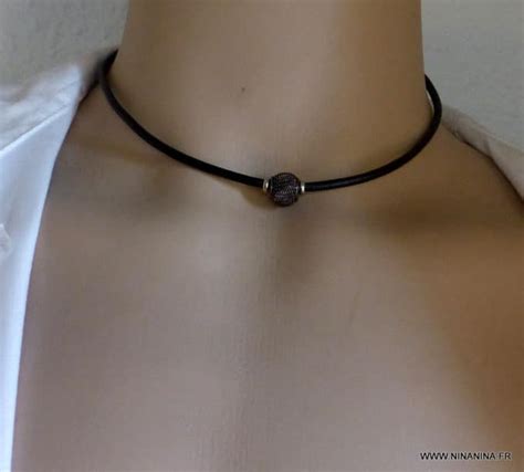 Collier Homme Cordon Cuir Acier Perle Noire Ninanina