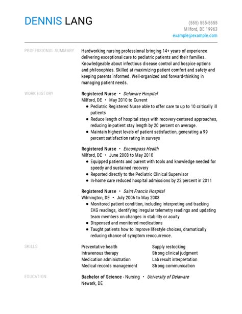 Registered Nurse Resume Examples Nursing LiveCareer