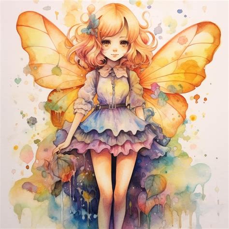 Premium Photo | Anime style painting of a pretty fairy girl with a butterfly wings generative ai