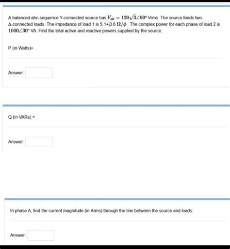 Solved A Balanced Abc Sequence Y Connected Source Has Vab Chegg