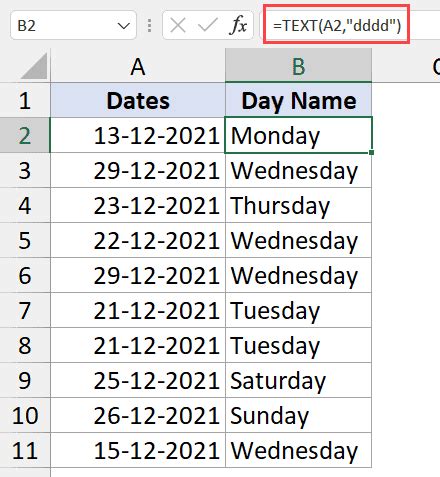 Get Day Name From Date In Excel Easy Formulas