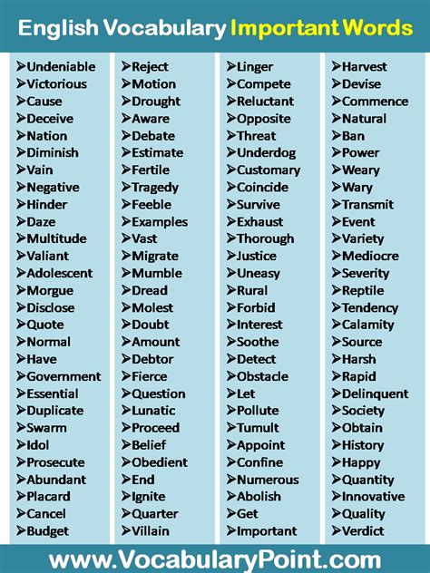 Most Important Words In English - Vocabulary Point