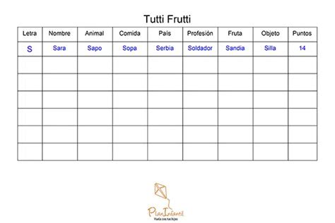 Tutti Frutti Plan Infantil