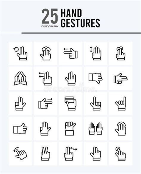 Hand Gestures Outline Icons Pack Vector Illustration Stock Vector