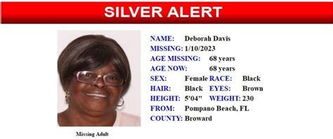 Silver Alert Canceled 68 Year Old Pompano Beach Woman Found Safe