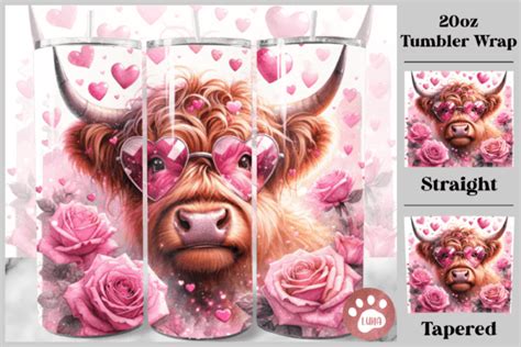 Highland Cow Valentines Tumbler Wrap Png Graphic By Luna Art Design