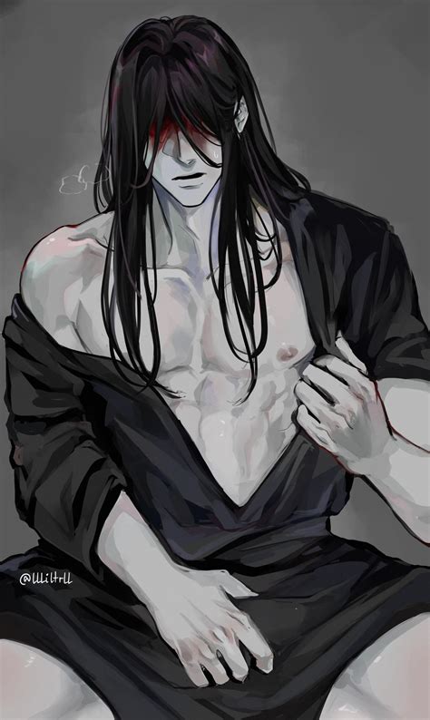 Rule 34 Black Hair Ghost Hair Covering Eyes Homicipher Llliltrll Long Hair Long Hair Male