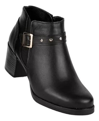 Botin Formal Tacon Mujer Negro Piel Stfashion