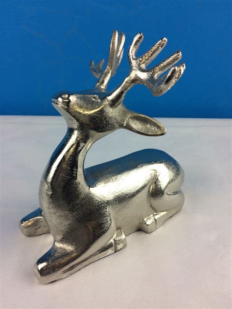 Handmade Metal Reindeer In Silver Shade Sitting Height 36 Cm Home