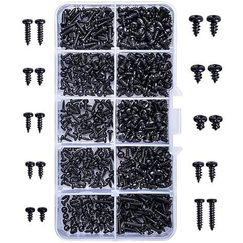 500pcs Black Self Tapping Screws Cross Head Self Tapping Screws Phillips Head Micro Screws Pan