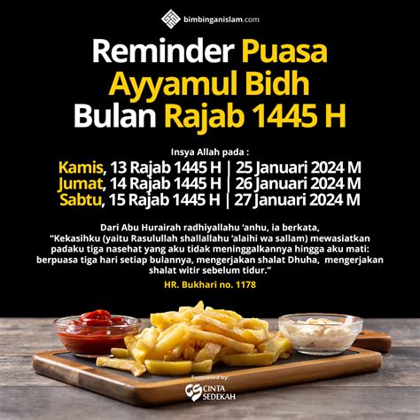 Reminder Puasa Ayyamul Bidh Bulan Rajab 1445h