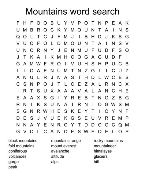 Mountains Word Search Wordmint