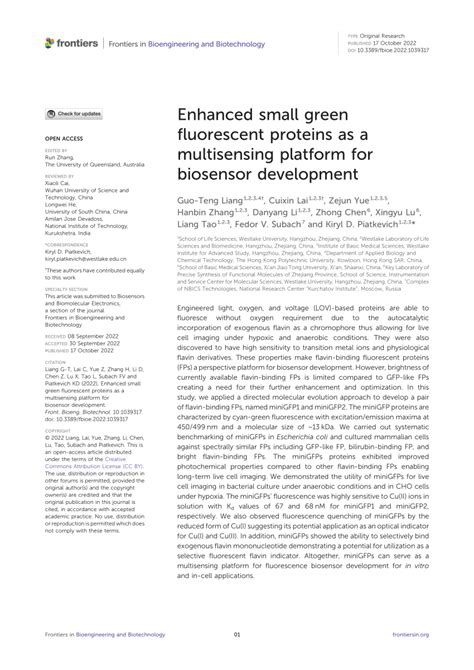 Pdf Enhanced Small Green Fluorescent Proteins As A Multisensing