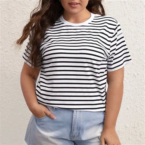 Kathryn Plus Size Cotton Knit Lettuce Striped Tee 31125 Shopee Philippines