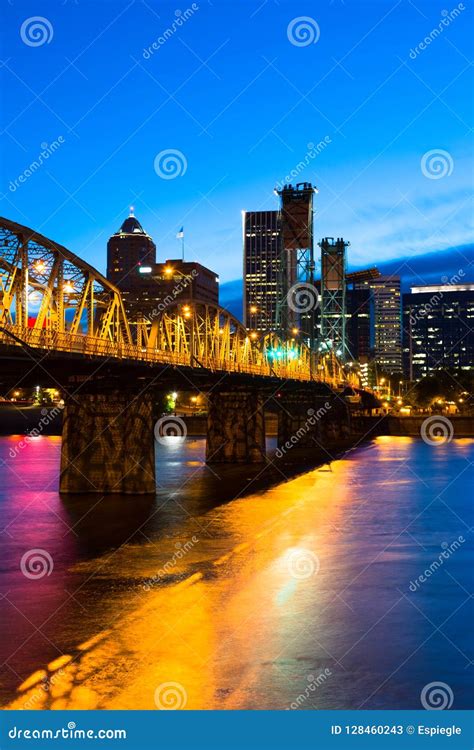 Portland Skyline at Sunset, Oregon. Stock Image - Image of bridge ...