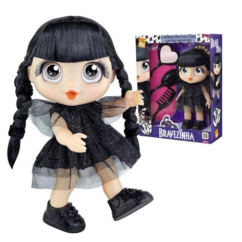 Boneca Bravezinha Vandinha Wandinha Addams 40cm C Acessórios