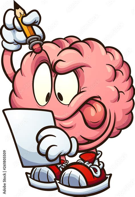 Cartoon brain looking at a piece of paper and thinking clip art. Vector ...