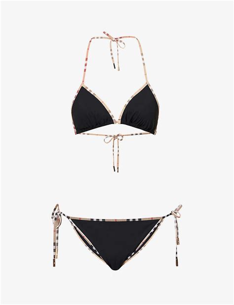 Burberry Mata Check Trim Bikini In White Lyst