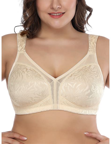 Deyllo Women S Non Padded Wireless Plus Size Full Coverage Minimizer Bra Beige 46c