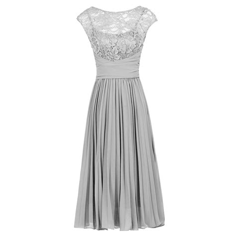 Jolie Moi Silver Grey Chiffon And Lace Top Cocktail Dress Cocktail