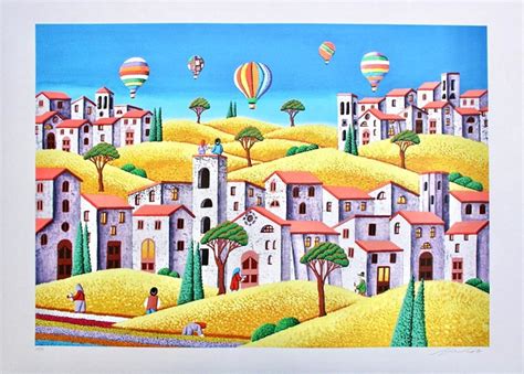 Paolo Proietti Summer And Hot Air Balloons Original Lithograph X X Cm