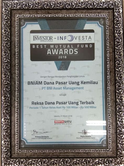 INFOVESTA Best Mutual Fund Award 2018 BNI Asset Management