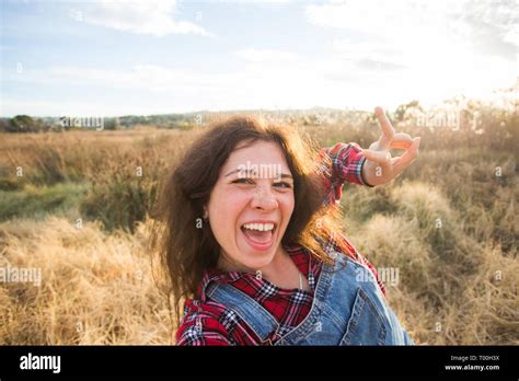 Travel Tourism And Nature Concept Young Woman Fooling Around Taking