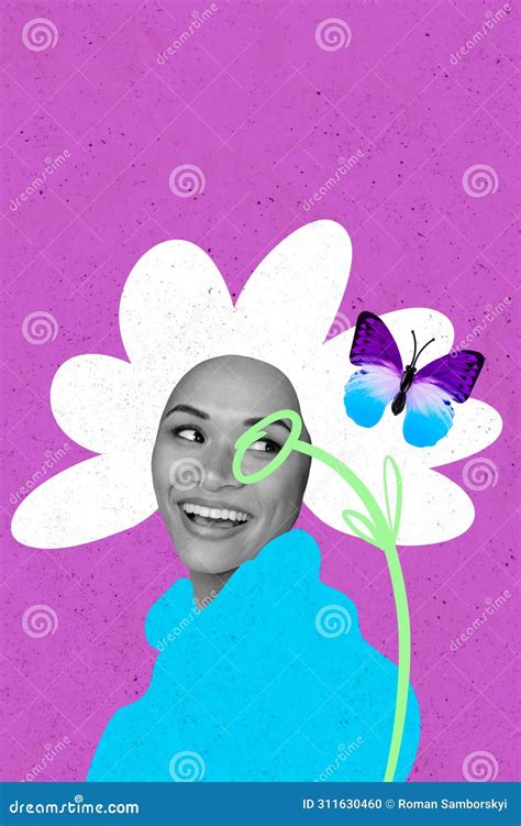 Vertical Creative Photo Collage Young Smiling Carefree Girl Flying