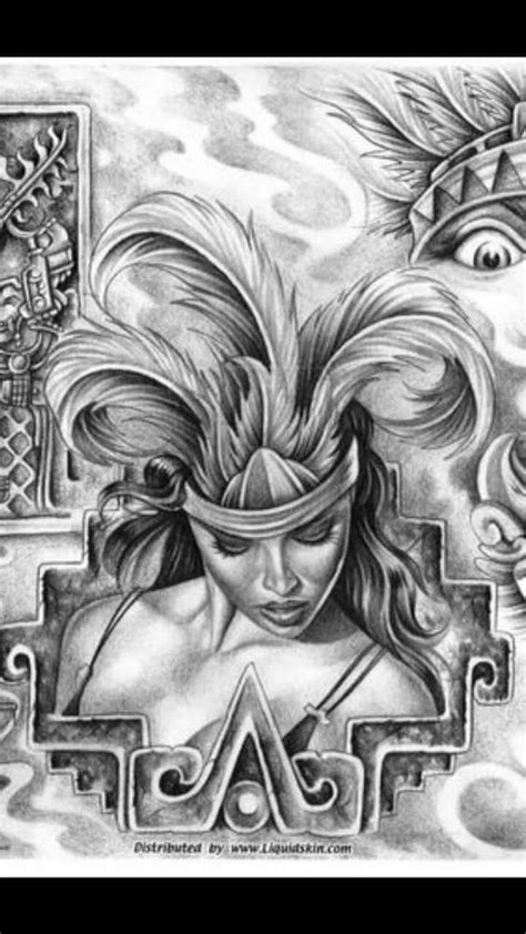 Belleza Azteca Mexicana A LÁpiz Aztec Drawing Chicano Art Tattoos Chicano Drawings