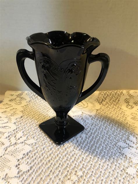 Vintage L E Smith Black Amethyst Glass Loving Cup Vase Depression Era Ebay