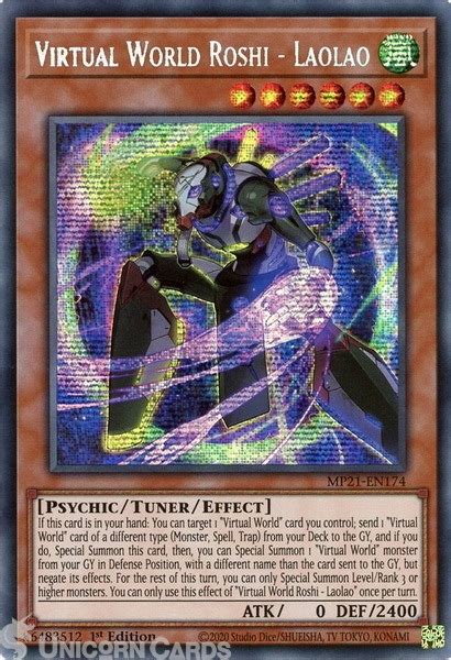 Mp21 En174 Virtual World Roshi Laolao Prismatic Secret Rare 1st Edition Mint Yugioh Card